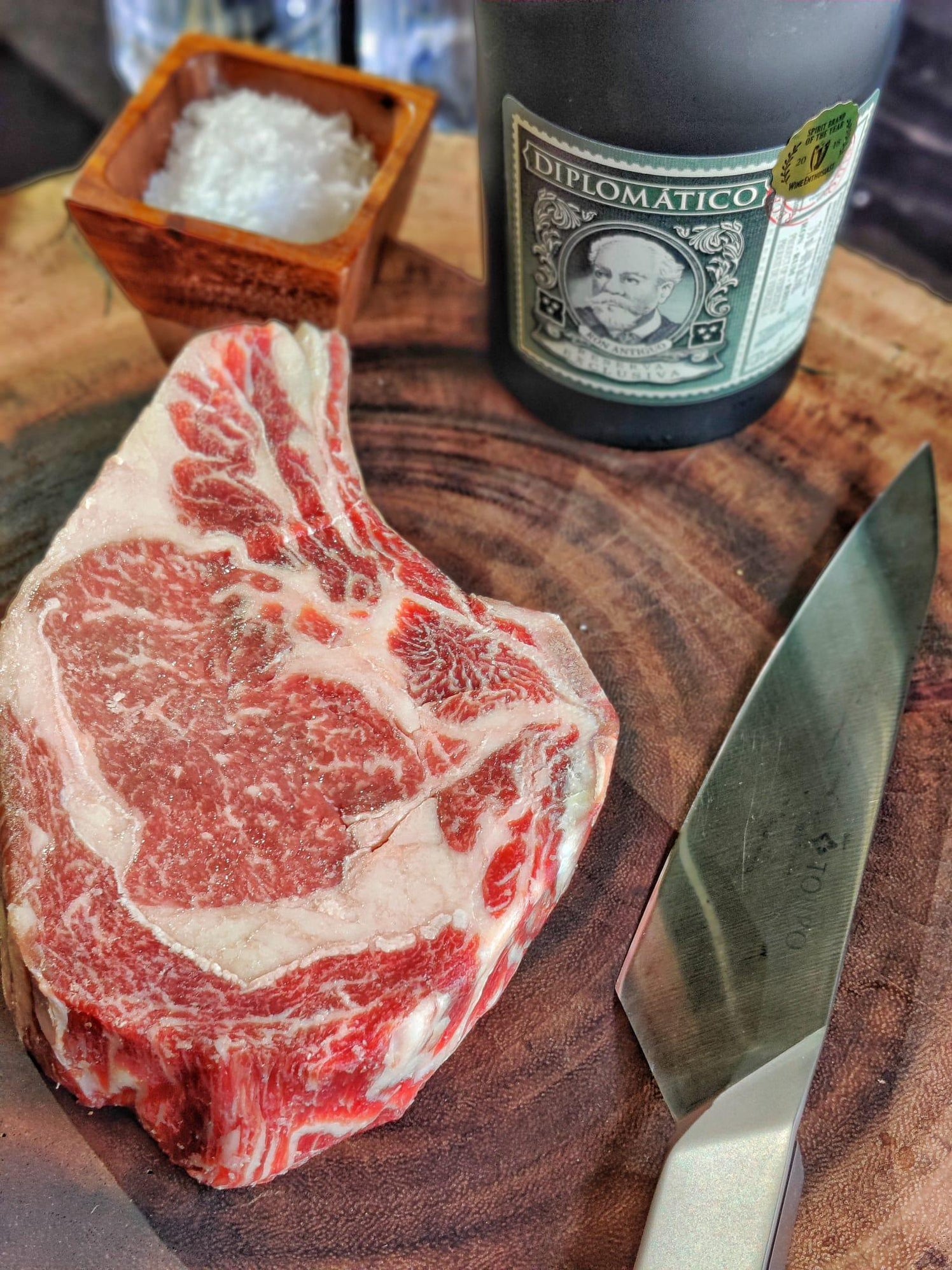 60 Day Dry Aged Bone In Ribeye Aged Infused With Diplomatico Rum 