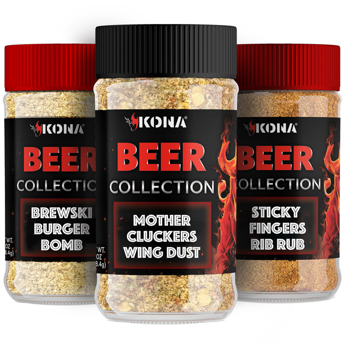 Kona Grilling Spices Gift Set For Men - Beer Flavored Herb, Spice and Seasoning Collection For Wings, Burgers, Ribs