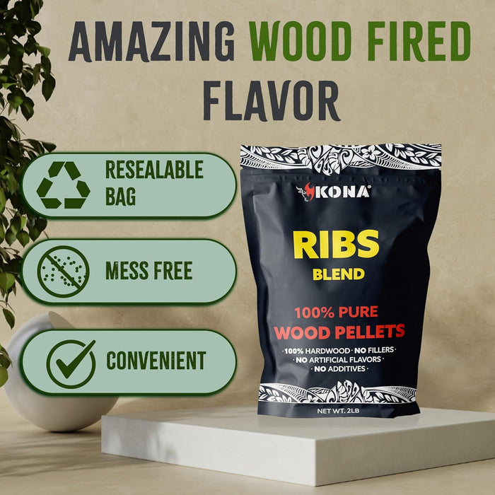 Kona Ribs Blend Smoker Pellets, Intended for Ninja Woodfire Outdoor Grill, 2 lb Resealable Bag