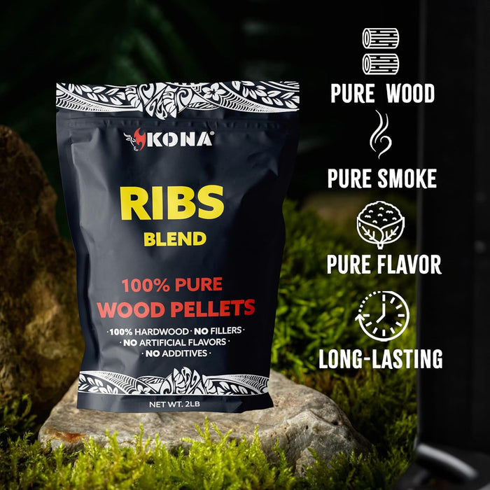 Kona Ribs Blend Smoker Pellets, Intended for Ninja Woodfire Outdoor Grill, 2 lb Resealable Bag