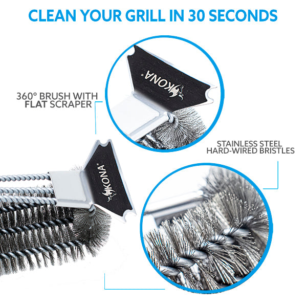 Kona Safe/Clean Grill Brush and Flat Scraper - Speed/Scrape Fits Weber Gas  Grills, Flat & Round BBQ Grill Grates - Bristle Free Grill Cleaning - 100%