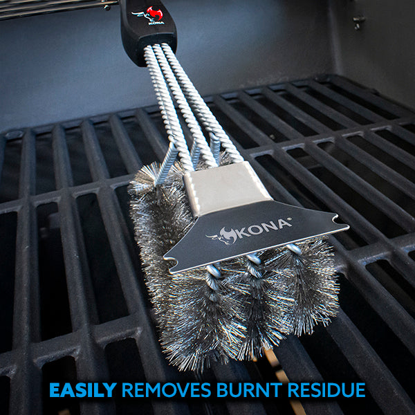 Kona 360 Clean Grill Brush 18 Best BBQ Grill Brush - Stainless Steel 3-in-1 Grill Cleaner Provides Effortless Cleaning Great