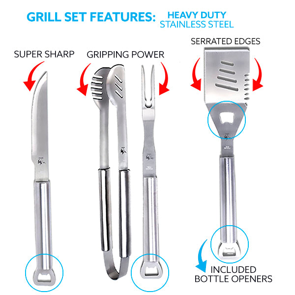 BBQ Grill Tools Set Gift for Dad, 4 Piece Set, Number 1 Dad Tongs