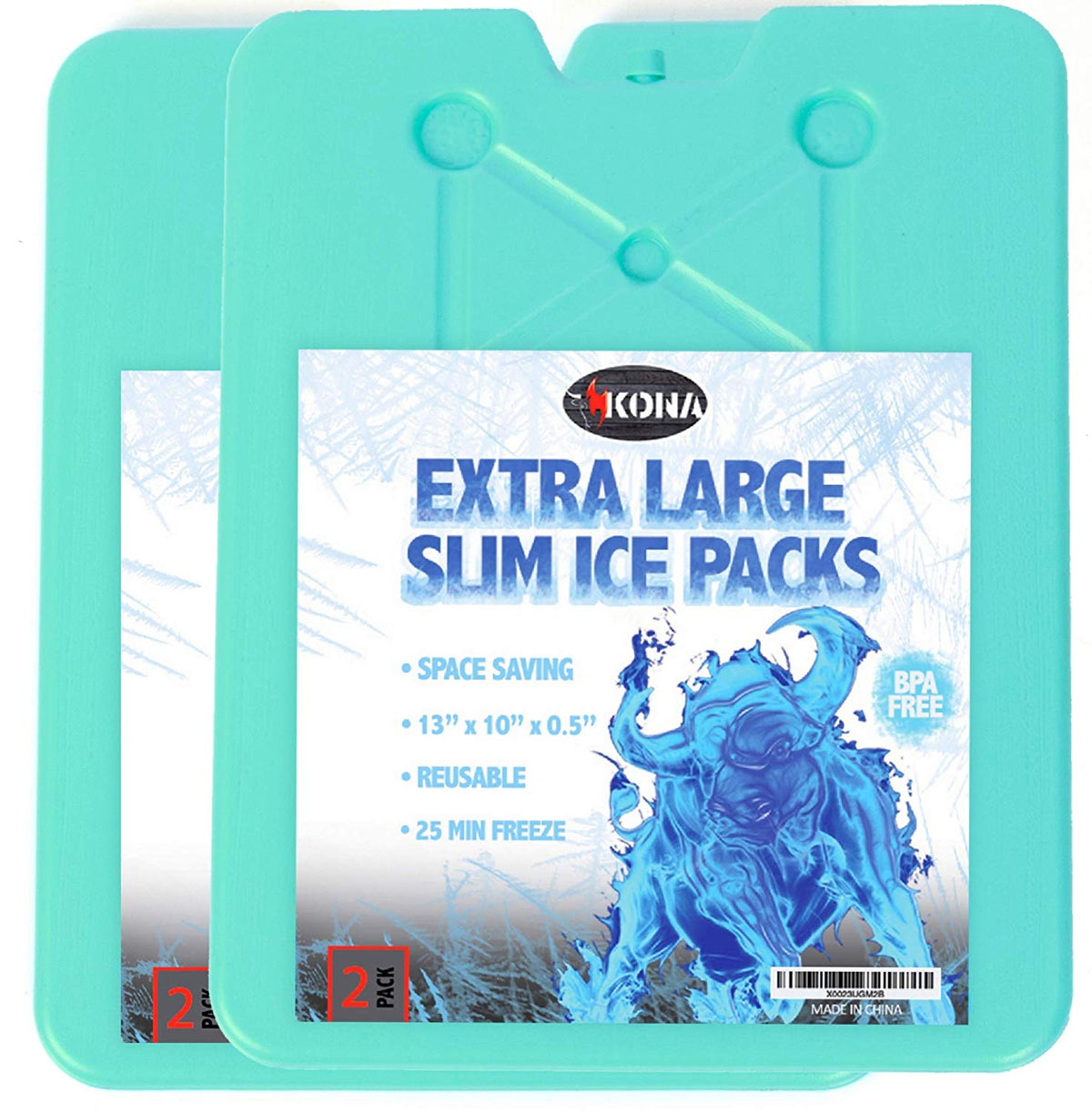 Kona Large Ice Packs for Coolers - Slim Space Saving Design - 25 Minute Freeze Time 20 Pack